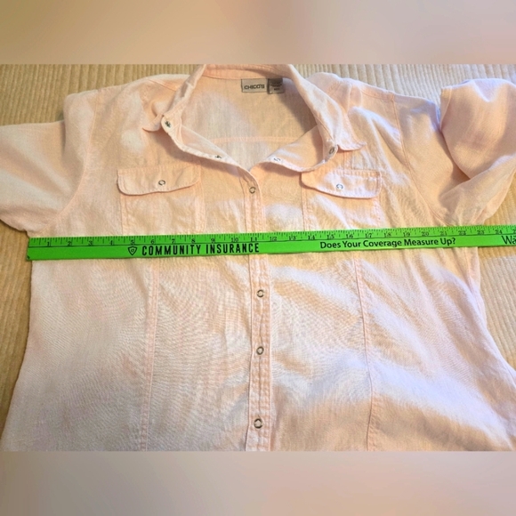 CHICO'S LIGHT PINK 100% LINEN BUTTON-DOWN LONG-SLEEVED W/SNAP BUTTONS. SIZE 2. - Picture 5 of 8